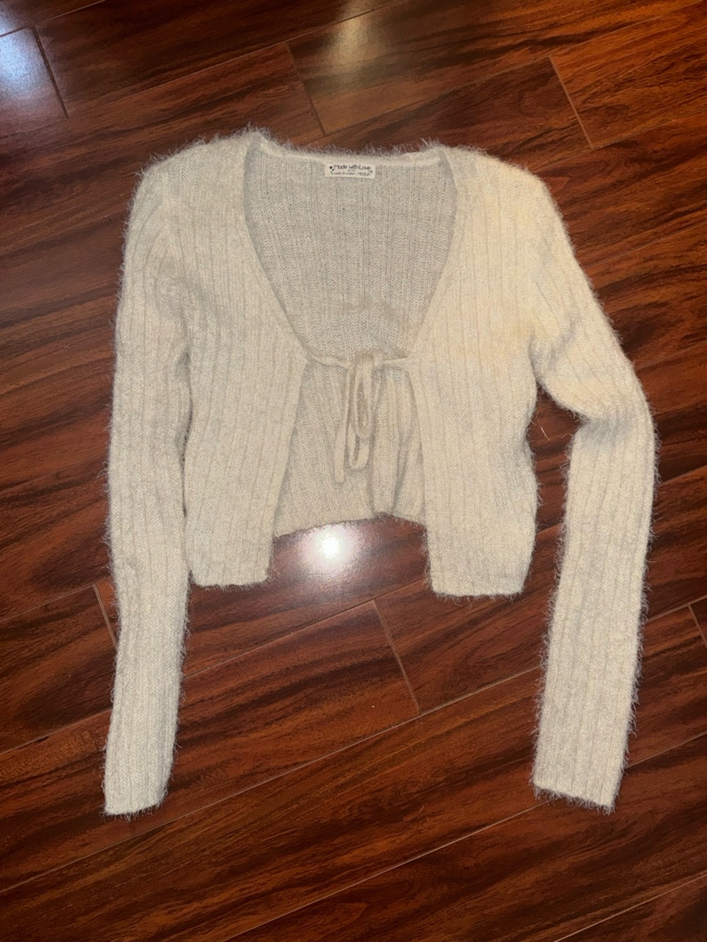 Cozy Cream Fuzzy Tie-Front Cropped Sweater - Women